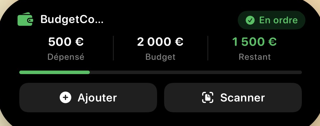 BudgetControl affiché dans la Dynamic Island