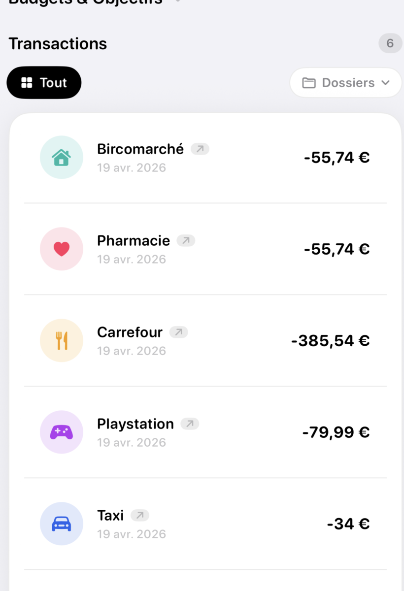 Liste détaillée des transactions dans BudgetControl